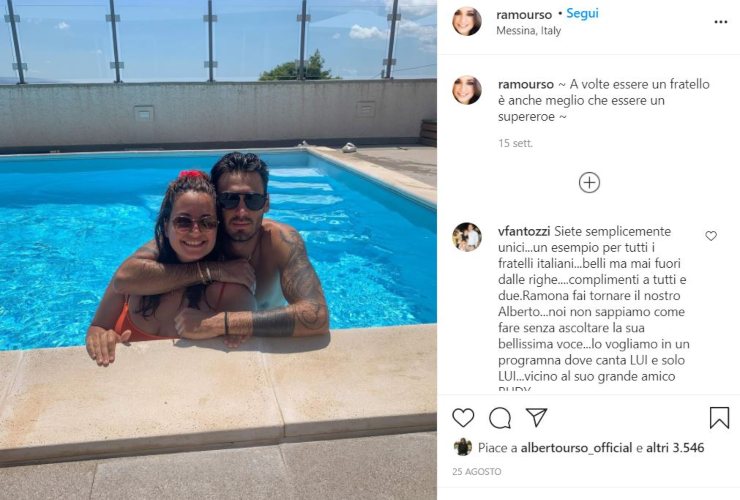 alberto urso con la sorella in piscina post instagram