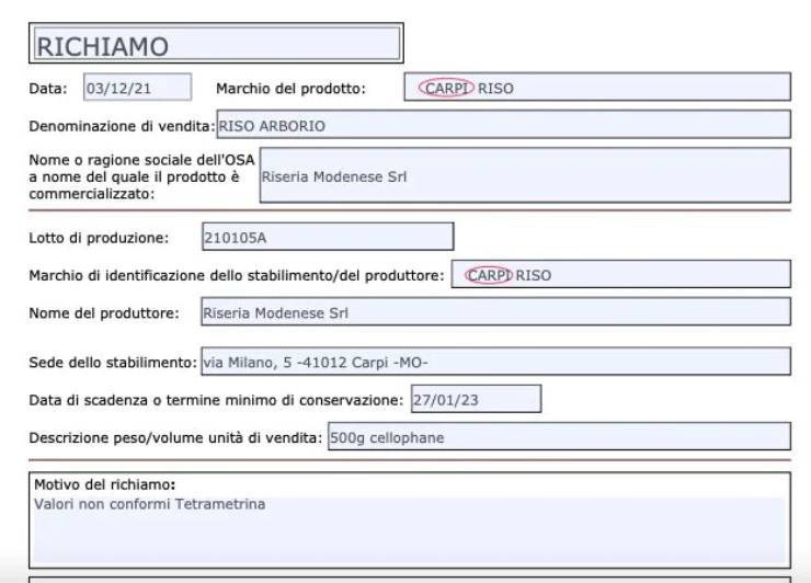 Riso contaminato richiamo Ministero - Solonotizie24